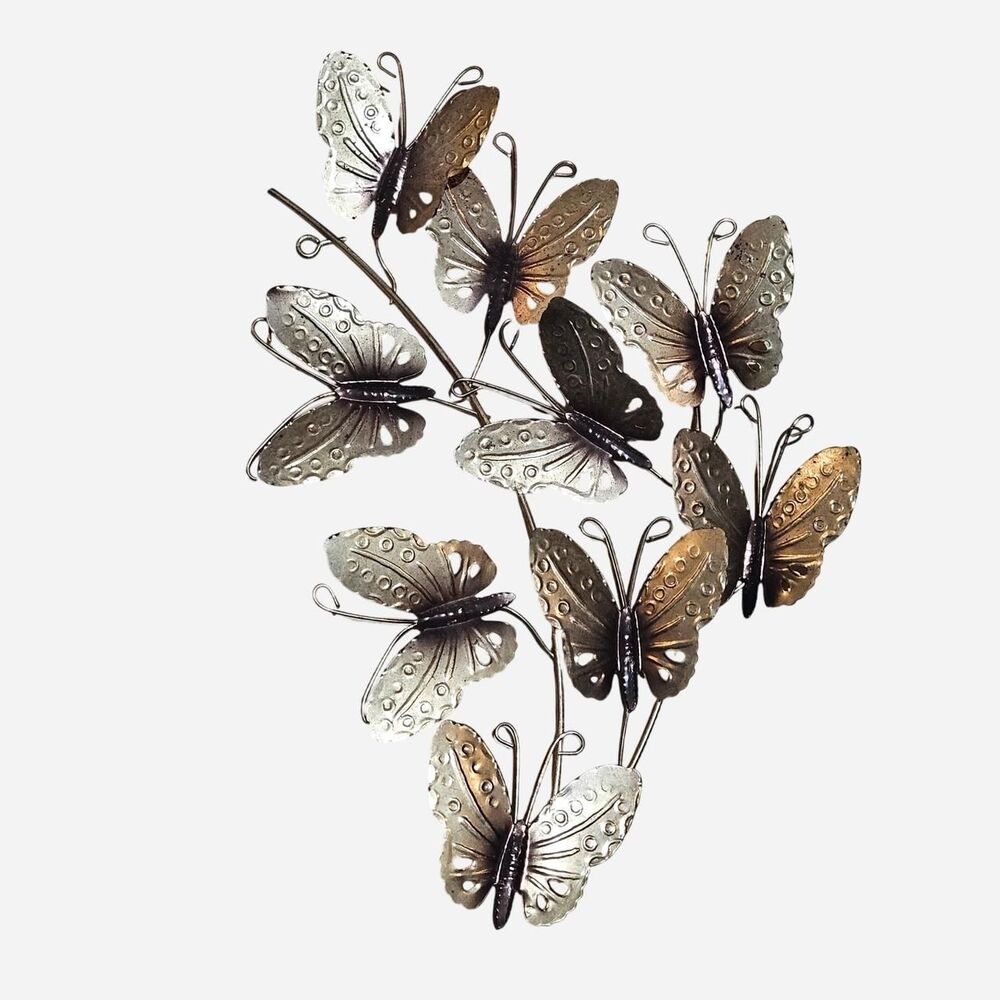 vintage cottagecore boho brass tone butterfly spray wall decor